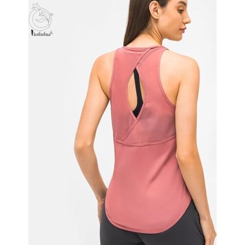 Yushuhau BACK OPEN Sweat-wicking Sport Fitness Exercise Tank Tops Women Lightweight Workout Gym Athletic Vest with Mesh Panel