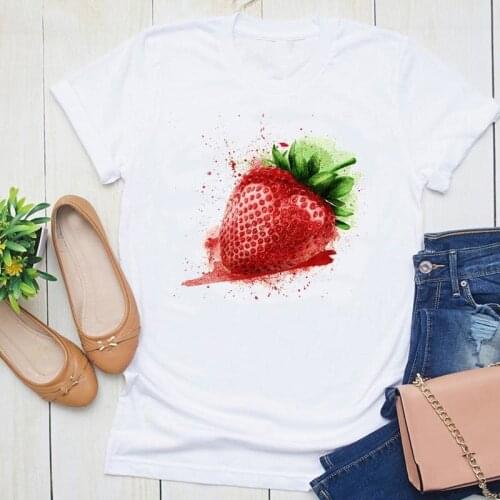 Women Graphic Strawberry Watercolor Sweet Cartoon Summer Short Sleeve Fashion Print Female Clothes Tops Tees Tshirt T-Shirt