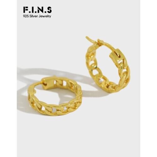 F.I.N.S Link Chain Circle Earings Silver Sterling 925 Hoop Earrings For Women Silver 925 Female Earring Geometry Fashion Jewelry