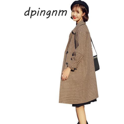 Woolen coat female long section Korean version 2018 autumn new students loose ins Korea houndstooth plaid coat