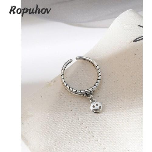 Ropuhov 2021 925 Silver New Woman Jewelry Korean Retro Smiling Ring Fashion Wind Index Finger Versatile Double-layer Open Ring