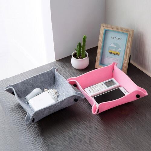 1PC Fabric Felt Desktop Sundries Storage Tray Wearable and Durable Foldable use for Office Livingroom Coffee Table Storage Items