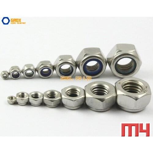 200 PiecesM4 201 Stainless Steel Metric Thread Hexagon Nyloc Nut Nylon Lock Nut