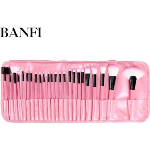 BANFI 24pcs Makeup Brush Set Pink Foundation Brush Eyeshadow Powder Soft Make-up Brush Wood Handle Cosmetic Blending Beauty Tool