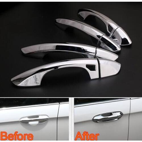 BBQ@FUKA 8pcs ABS Plastic Car Chrome Outside Door Handle Cover Trim Guards Fit For Ford Edge 2015 Decorative Accessories