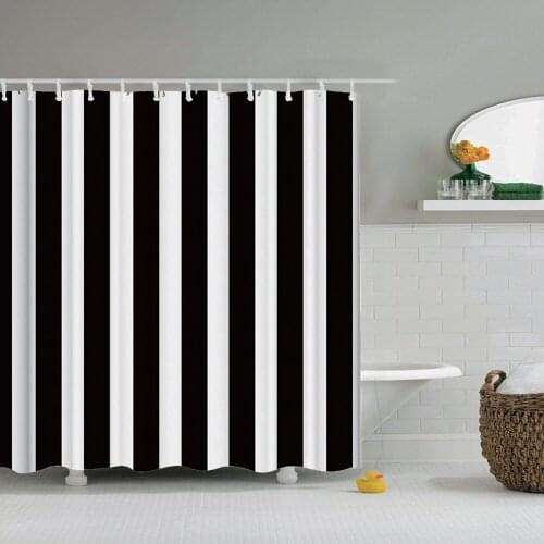 Dafield Stripe Shower Curtain Black and White Like Piano Keyboard Pattern Design Polyester Fabric Bath With Hooks