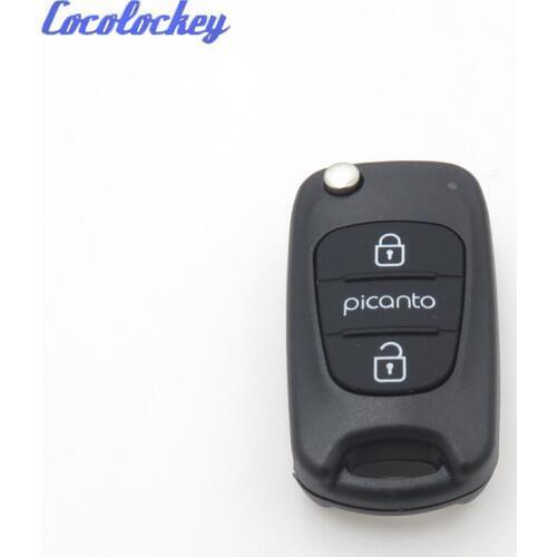 Cocolockey Car Replacement Folding Case for Hyundai Picanto 3 Button Remote Flip Key Blank Cover Shell Uncut Key Blade NO LOGO