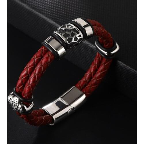 Stainless Steel Accessories Double-Layer Leather Bracelet Unisex Jewelry Vintage Bangle 7 Colors Classic for Handsome Mens Gift