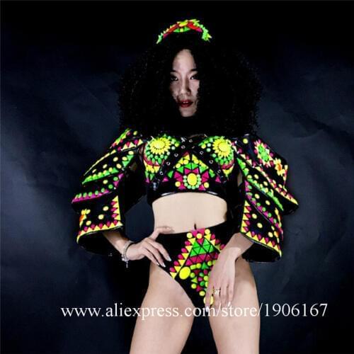 Fluorescent Costumes Armor Alternative Clothes Sexy Women Dance Team Party Dress DS Stage Performance TV Show Outfit