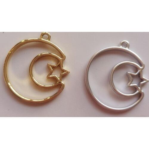 GLADZGT 10 pcs/lot Moon star Metal Frame Pendant Gold Charm Bezel Setting Cabochon Setting UV Resin Charms