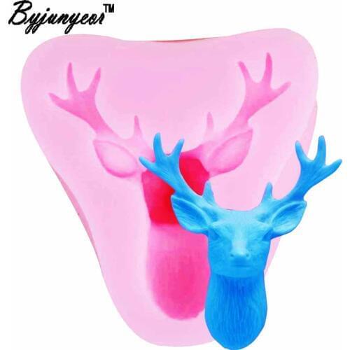 Byjunyeor 3D Bucks Head Epoxy UV Resin Silicone Molds Christmas Deer Fondant Cake Soap Gumpaste Chocolate Clay Bake Tools m797