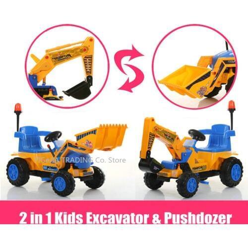 Toy Tractors for Kids Ride On, Digger Scooter Tractor Toys Bulldozer, Includes Helmet and Tools, Kids Excavator & Pushdozer