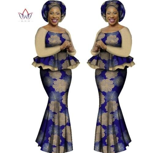 Customize 2021 African Women Applique Long Sleeve Top&Mermaid Skirt&Scarf 3 Pieces Set BintaRealWax Sexy Lady Skirt Suit WY1562