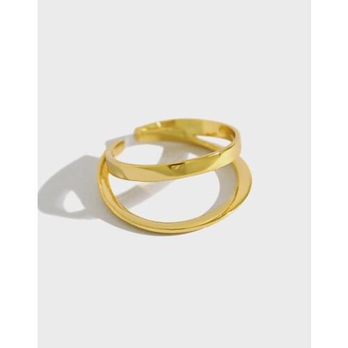 1PC Authentic S925 Sterling Silver FINE Jewelry White/ Golds Double Rows Line band ring adjust TLJ653