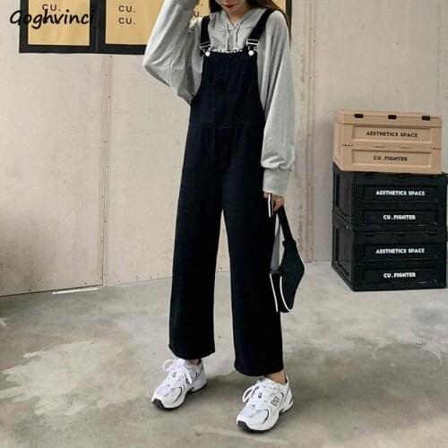 Jumpsuits Women Solid Loose Wide-leg Denim Trousers Straight Students All-match Harajuku BF Female Trendy Korean Style Chic Ins