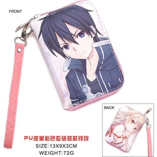 Colorful Anime Sword Art Online Kirigaya Kazuto/Yuki Asuna PU Short Wallet Purse WIth Zipper