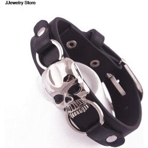 Cool Vintage Retro Rivet Punk Cool Hip Hop Accessorie Leather Skull Skeleton Biker Bracelet Mens Jewelry