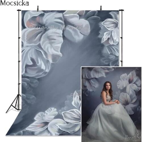 Mocsicka Gray White Flower Photography Background Hand Drawn Style Backdrop Child Portrait Decoration Props Studio Baby Shower