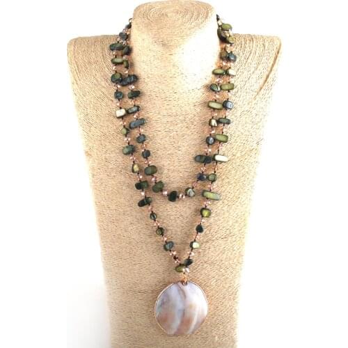 MD Fashion Boho Jewelry Shell Crystal beads Long knotted Big Shell Pendant Necklace WomenLariat Necklaces Dropship