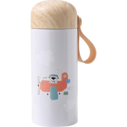 Cartoon Bee Wood Grain Hand Held Thermos Cup Sealed Portable Stainless Steel Water Cup Boys Girls Cute Water Bottle