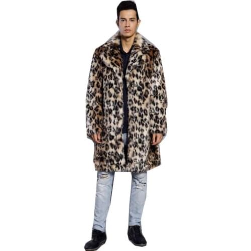 Mens Leopard Print Faux Fur Coat Collar Jacket Fashion Warm Coat Size S-XXL XXXL Autumn/Winter New Style 2021