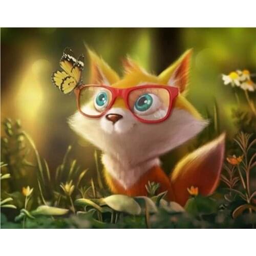 ARMYQZRound diamond square diamond diamond painting kit fox handmade gift mosaic animal embroidery cartoon home decoration
