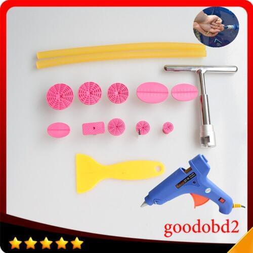 Car dent hand tools set Paintless Hail Repair T Bar Lifter Removal +10x glue Puller Tabs glue gun 100W+2x glue sticks 260mm