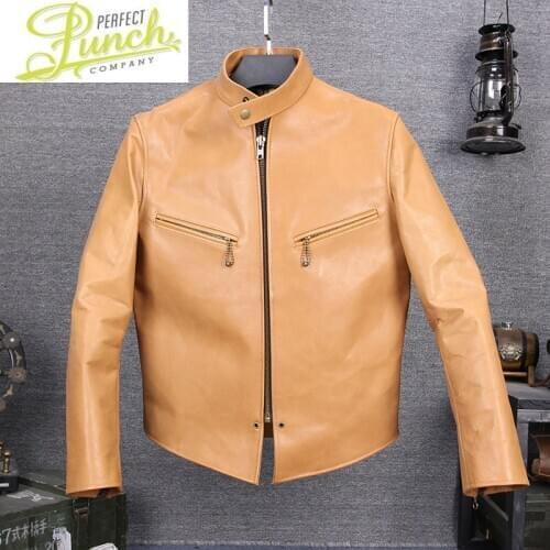 Genuine Cowhide Mens Vintage Coat Hard Skin Real Cow Leather Jacket Men Clothes 2021 Chaquetas Hombre KJ