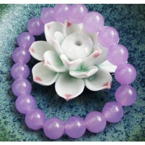Natural 10MM Lavender Jadeite Round Beaded Stretchy Bracelet 7.5"