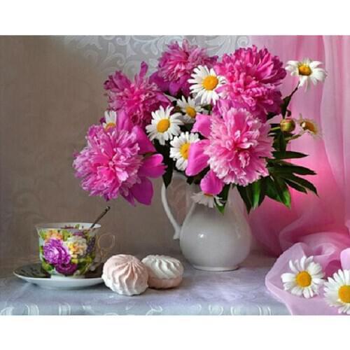 New Vase Pink Flowers 5D Diy Diamond Painting Cross Stitch Steamed Bread Diamond Embroidery Full Drill Mosaic Picture