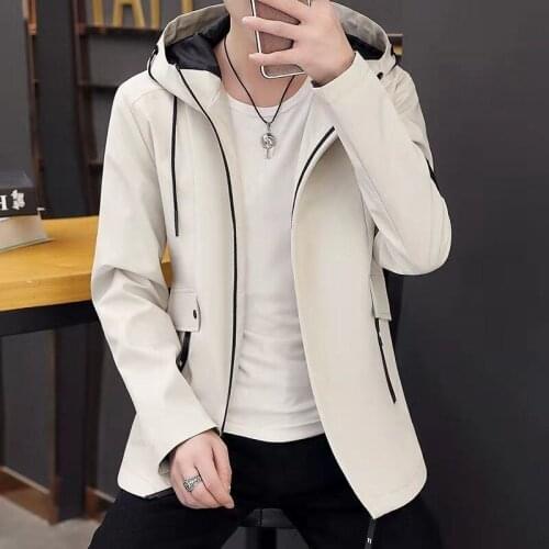 New trench coat mens 2021 solid color hooded jacket young and middle-aged Korean version of slim jacket casual long top
