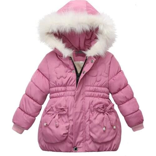 New Winter Children Warm Cotton Jackets Girls Clothes Kids Zipper Overcoat Girls Thick Coat Fur Collar Hooded Baby Outerwears