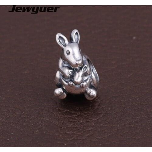 Real Silver sterling Kangaroo Charms 925 sterling silver jewelry fit beads charm bracelet DIY for women Fine jewelry BE357