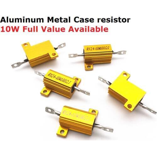 5PC RX24-10W-30RJ 39RJ 47RJ 50RJ 68RJ Golden Aluminum Metal Case resistor 30R 39R 47R 50R 68R Wirewound High Power metal shell