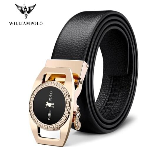 WILLIAMPOLO full-grain leather Brand Belt Men Top Quality Genuine Luxury Leather Belts for Men Strap Male Metal Automatic Buckle