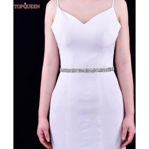 TOPQUEEN S16 Luxury Wedding Belt Silver Rhinestone Belts for Women Dresses Bridal Belt Thin Silver Belts for Bridesmaids Dresses