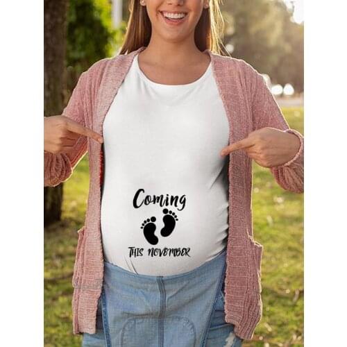 Pregnancy Shirt Maternity Cute Coming This November Letter Print O-Neck Short Sleeve Tshirt Pregnant Tops Ropa Embarazada Verano