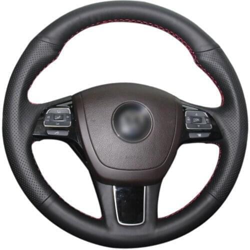 Hand-stitched Black Artificial Leather Car Steering Wheel Cover for Volkswagen VW Touareg 2010 2011 2012 2013 2014 2015-2018