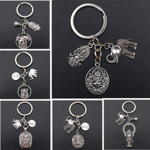 Elephant God *Ganesha* Creative Metal Keychain,God Of Wealth Charms, Good Luck Charms,Health Charms,Silver Plated A1532 1pcs