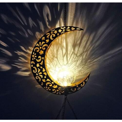 NICEFurniture Solar Moon Wind Chime,Moon Crack Glass Ball,Warm Led Light Wind Chime Suitable f