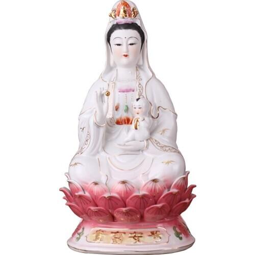 SALES HANDWORK 12 INCH GUANYIN STATUE /KUAN YIN SITTING ON LOTUS BUDDHA STATUE FIGURINE R42