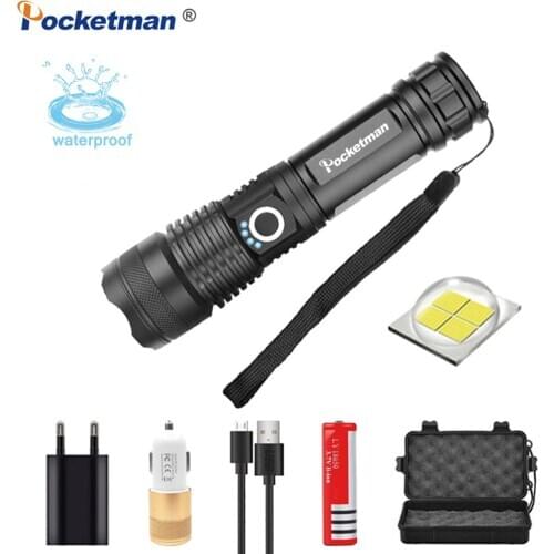 Super Bright XHP50 LED Flashlight Zoomable Torch XM-L T6 LED Flashlight Zoom Waterproof Powerful with Rechargeable Battery 18650