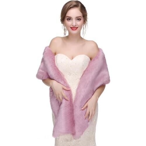 Thermal Thicken Wedding Bridal Wrap Faux Fur Winter Warm Women Shawl Pink Elegant Outdoor Cape Daily Lady Party Scarf Free Size
