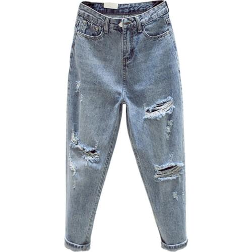 Ff1003 2021 new autumn winter fashion casual Denim Pants boyfriend hole womens jeans high waisted ripped Jeans for women