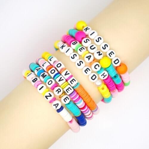 Polymer Clay Bracelet For Women Boho DIY Letter Handmade Love Soft Clay Beads Charm Bracelet Summer Femme Jewelry