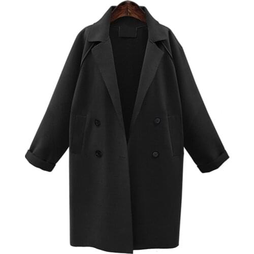 Korean Women Autumn Winter Long Wool Coat Double Breasted Long Sleeve Turn Down Collar Overcoat Women Outwear Jacket Vintage