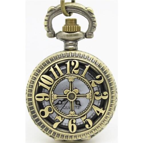 10pcs/lot SteamPunk heavy metaL Arabic numerals FLIP Pocket Watch Necklace pendant ,kids Clock learning
