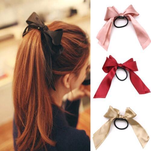 2019 Rubber Bands Tiara Satin Ribbon Hair Bow Elastic Hair Band Rope Scrunchies Ponytail Holder Gum for Girls Hair Accessories