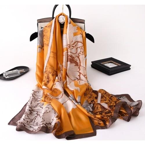 2021 Fashion Woman 180X90CM Silk Hankies Scarves New Summer Sunscreen Satin Scarf Popular Print Beach Shawl Ponchos and Capes