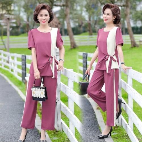 2021 New Summer Middle Aged Tracksuit Women Casual Fashion Loose Two Piece Suit Plus Size 5XL Short Sleeve Top Pants Sets